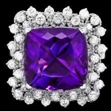 14k Gold 8.00ct Amethyst 1.00ct Diamond Ring