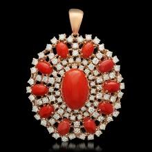 14K Yellow Gold 15.72ct Coral 5.48ct Diamond Pendant