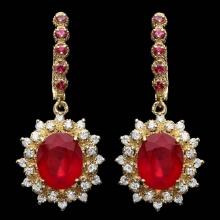 14k Gold 11.00ct Ruby 1.30ct Diamond Earrings