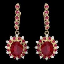 14k Gold 8.2ct Ruby 0.65ct Diamond Earrings