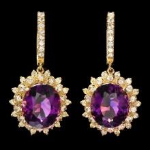 14k Gold 15.00ct Amethyst 2.10ct Diamond Earrings