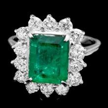 14k White Gold 3.13ct Emerald 1.35ct Diamond Ring