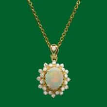 14k Gold 1.01ct Opal 0.70ct Diamond Pendant