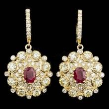 14k Yellow Gold 2.50ct Ruby 7ct Diamond Earrings