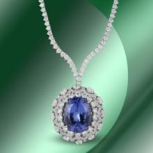 14K Gold 18.10cts Tanzanite & 11.82cts Diamond Necklace