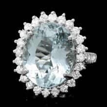 14k Gold 11.50ct Aquamarine 1.70ct Diamond Ring