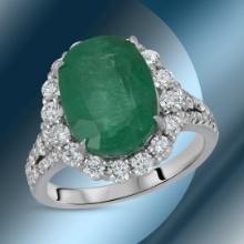 14K Gold 6.02cts Emerald & 1.22cts Diamond Ring