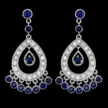 14k Gold 3.00ct Sapphire 1.50ct Diamond Earrings