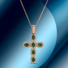 14K Gold 1.22cts Emerald & 0.55cts Diamond Pendant