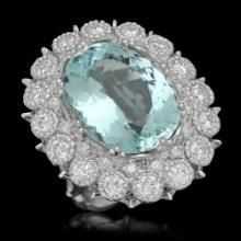 14K Gold 14.97ct Aquamarine 2.75ct Diamond Ring