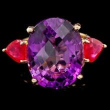 14k Yellow Gold 14.85ct Amethyst 3.00ct Ruby Ring