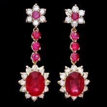 14k Yellow Gold 7ct Ruby 1.80ct Diamond Earrings