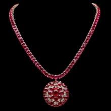 14k Gold 90.5ct Ruby 1.80ct Diamond Necklace