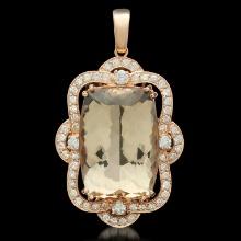 14K Gold 33.52ct Morganite 1.95ct Diamond Pendant