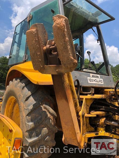 2001 New Holland 675E 4WD Loader Backhoe with 1995 Better Built 25 foot Pintle Hitch Tag A Long