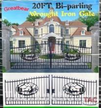 New Greatbear 20ft Wrought Iron Bi-Parting Gate (Deer And Mountain Design)