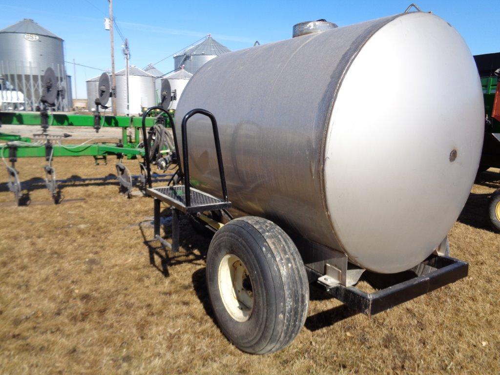 3 pt 12 Row Liq Fert Applicator w/ 1000 Gal SS Tank on Pull Cart