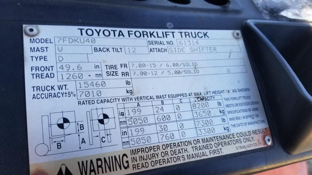 Toyota 7fdku40 forklift