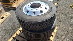 (3) 245/70r19.5 tires and wheels