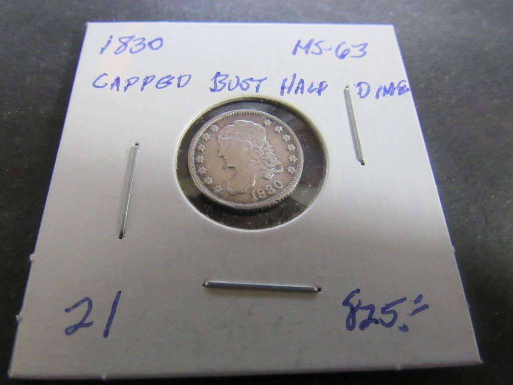 1830 CAPPED BUST HALF DIME GEM BU+++ $825