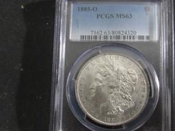 1885 O MORGAN DOLLAR PCGS MS-63 (Est: $65)