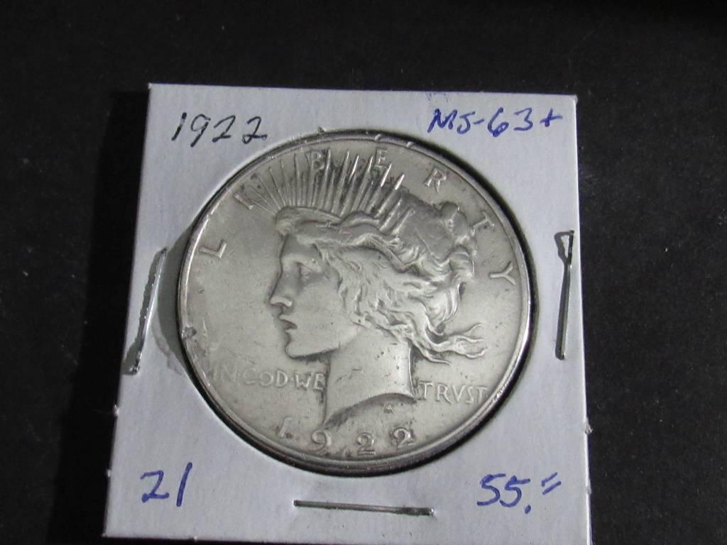 1922 PEACE DOLLAR CHOICE GEM BU+++PLUE (Est: $55)