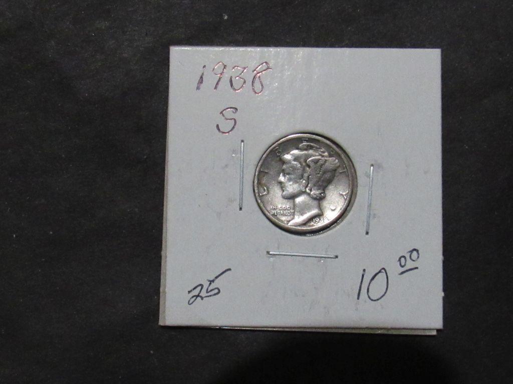 1938 S MERCURY DIME Est: $10