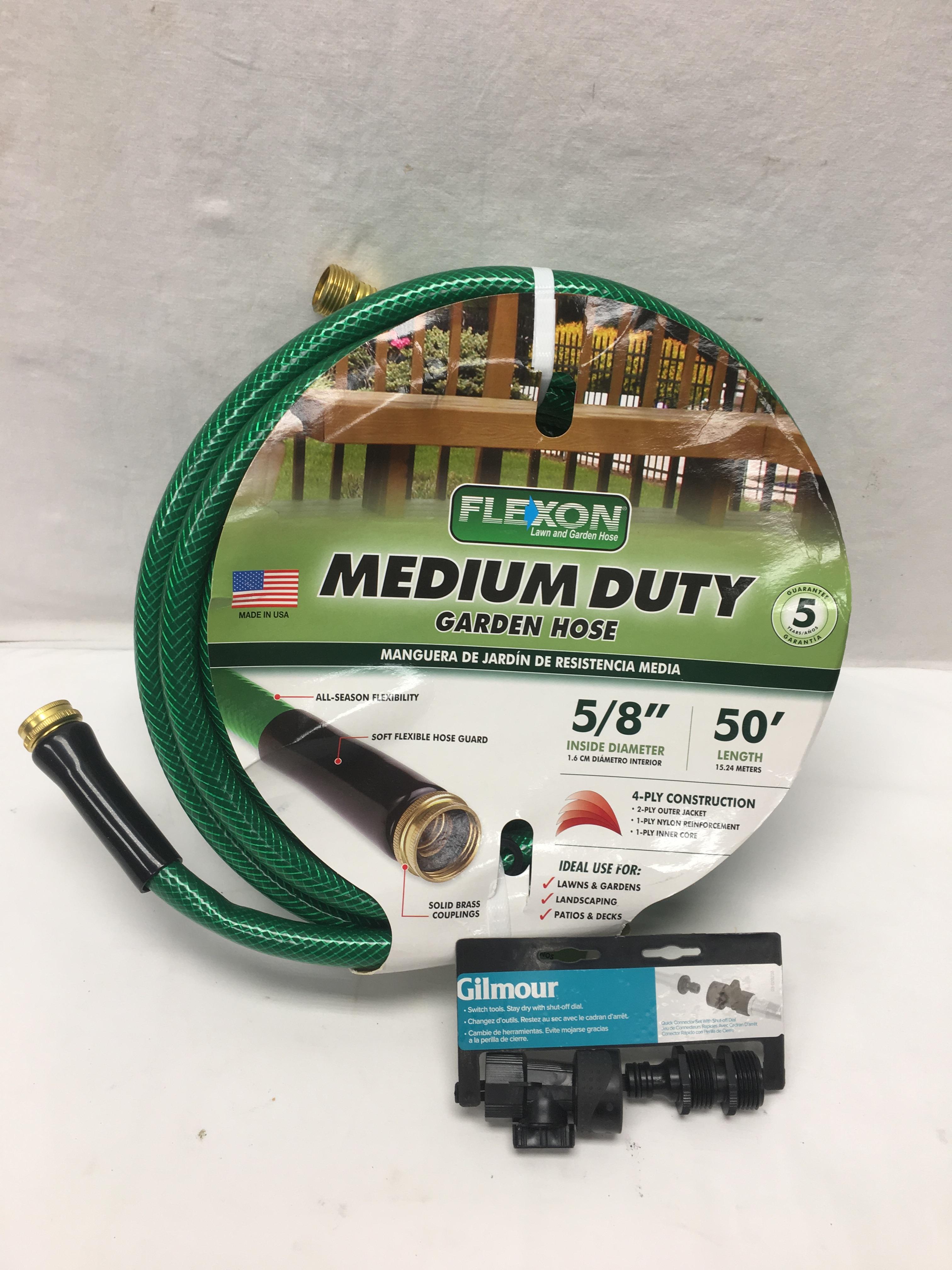 FlexOn Medium Duty Garden Hose & Gilmour Quick Connector Set