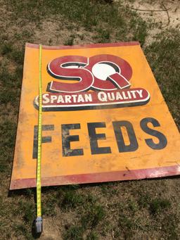 Large SQ Spartan Quality Feeds Metal Sign (59 Inches Tall X 47 1/2 Inch Wide (Local Pick Up Only)