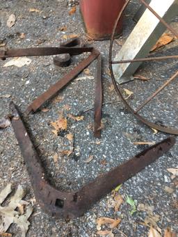 Box Lot/Old Fuel Can, Old Plow, Metal Stand (Local Pick Up Only)