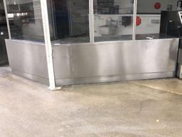 L shaped 12 ft long stainless steel service counter with interior storage