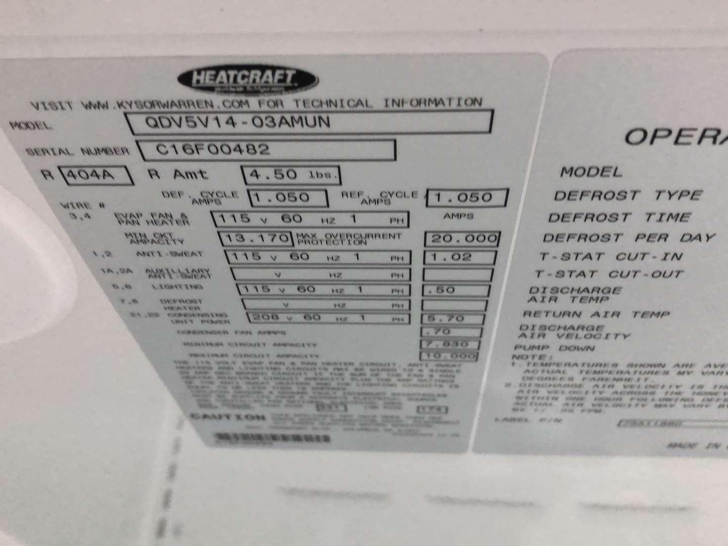 Heat Craft Model Number QDV5V14-03AMUN Three Door Glass Self Contained Cooler