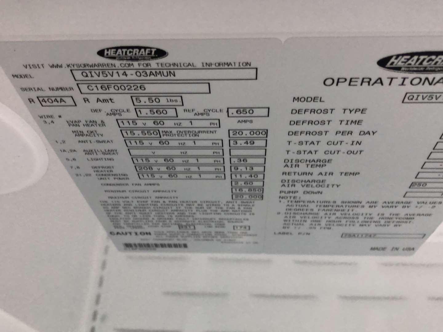 Heat Craft Model Number QDV5V14-03AMUN Three Door Glass Self Contained Cooler