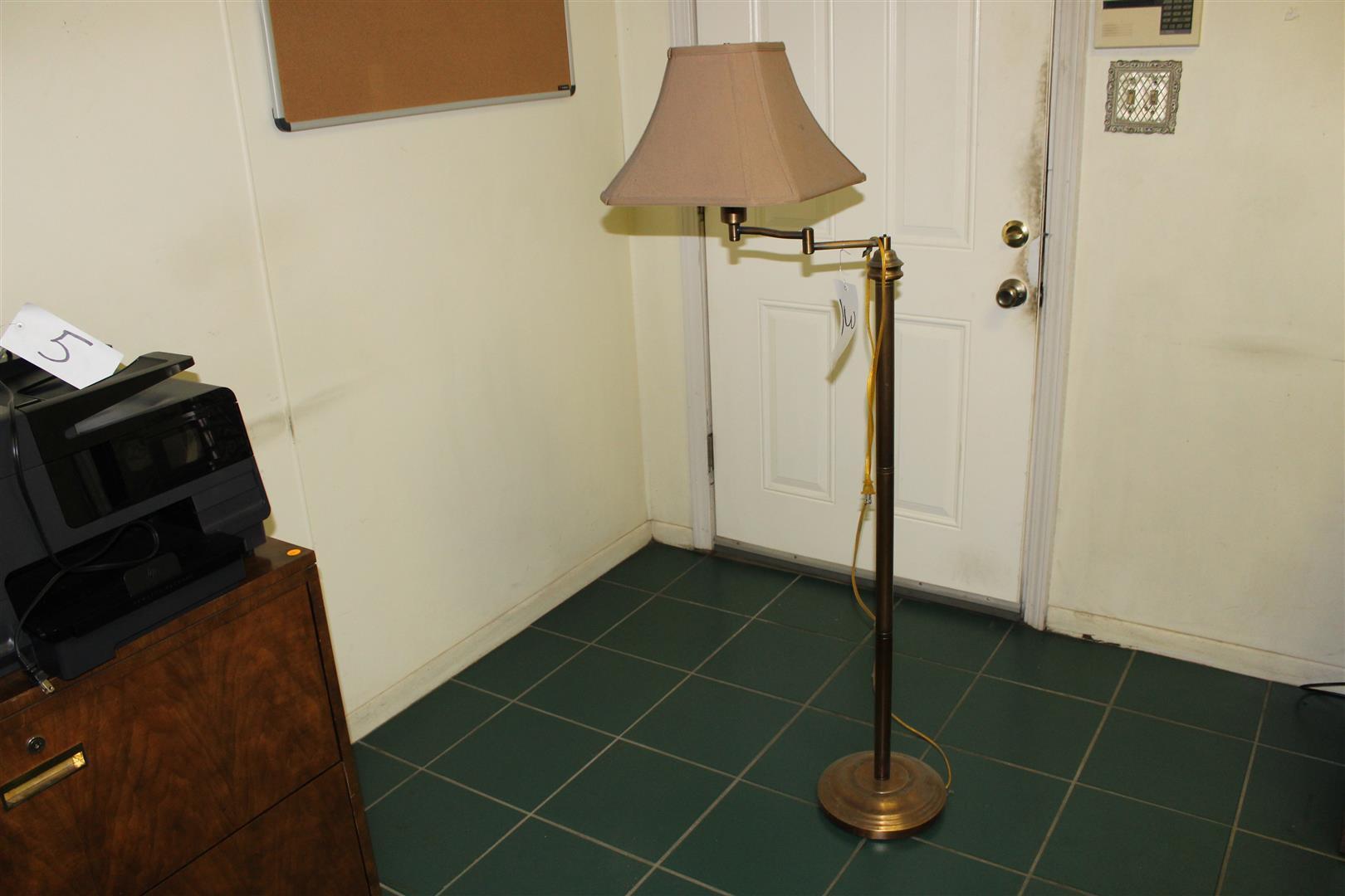 METAL DESK, CHAIR & LAMP