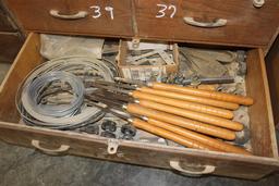LOT OF CHISELS, WIRE, WHEELS, MISC ITEMS