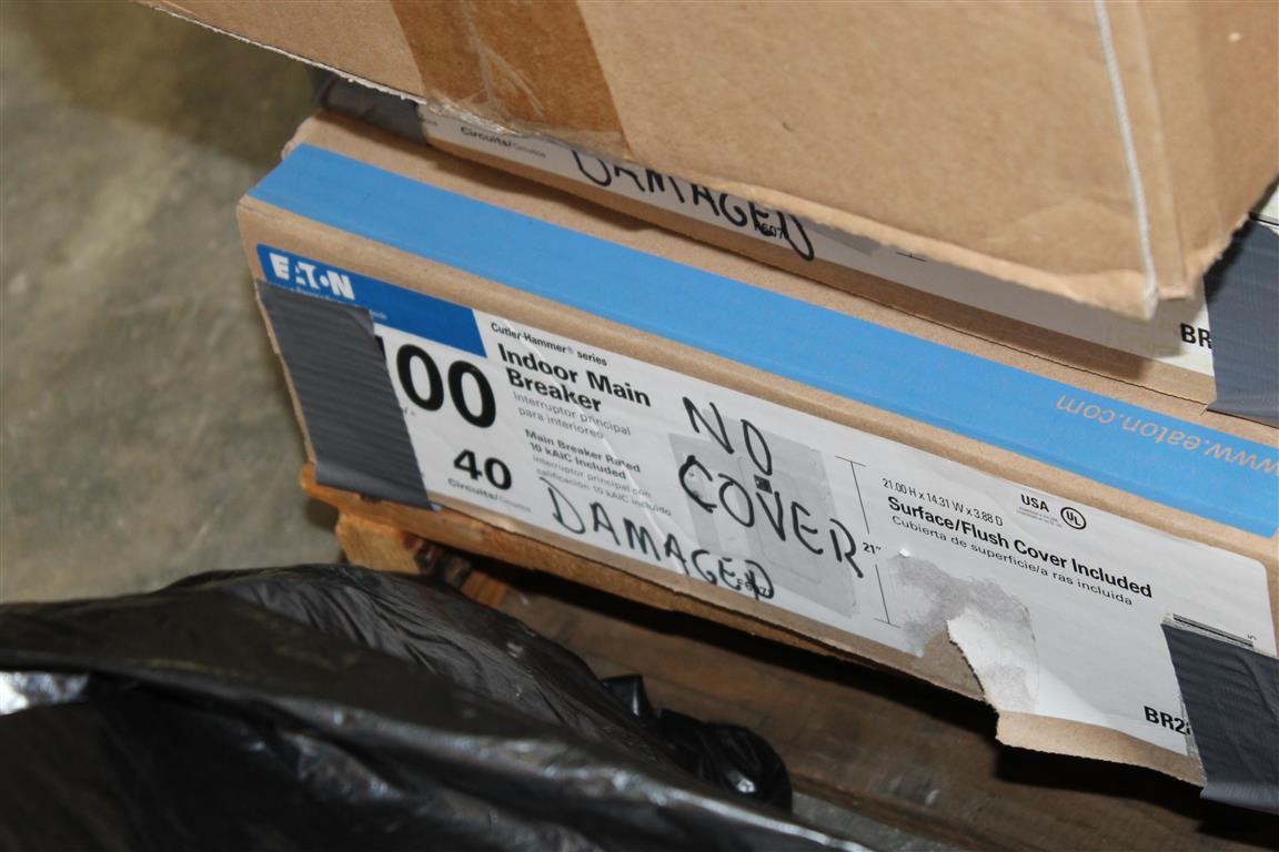 Pallet of Outdoor Breakers and Box of Copper Wire