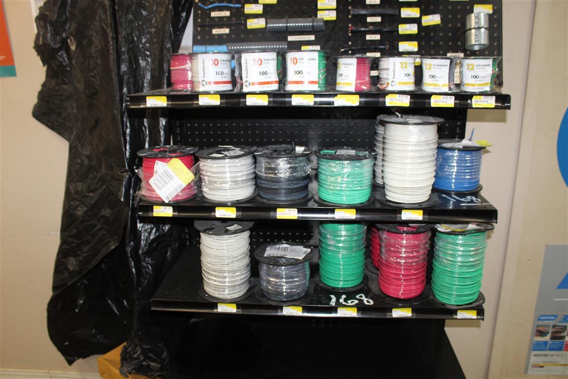 Wire Display & Approx (13) Spools Of 10&12 Gauge Copper Wire Approx 6500ft W/ Rack
