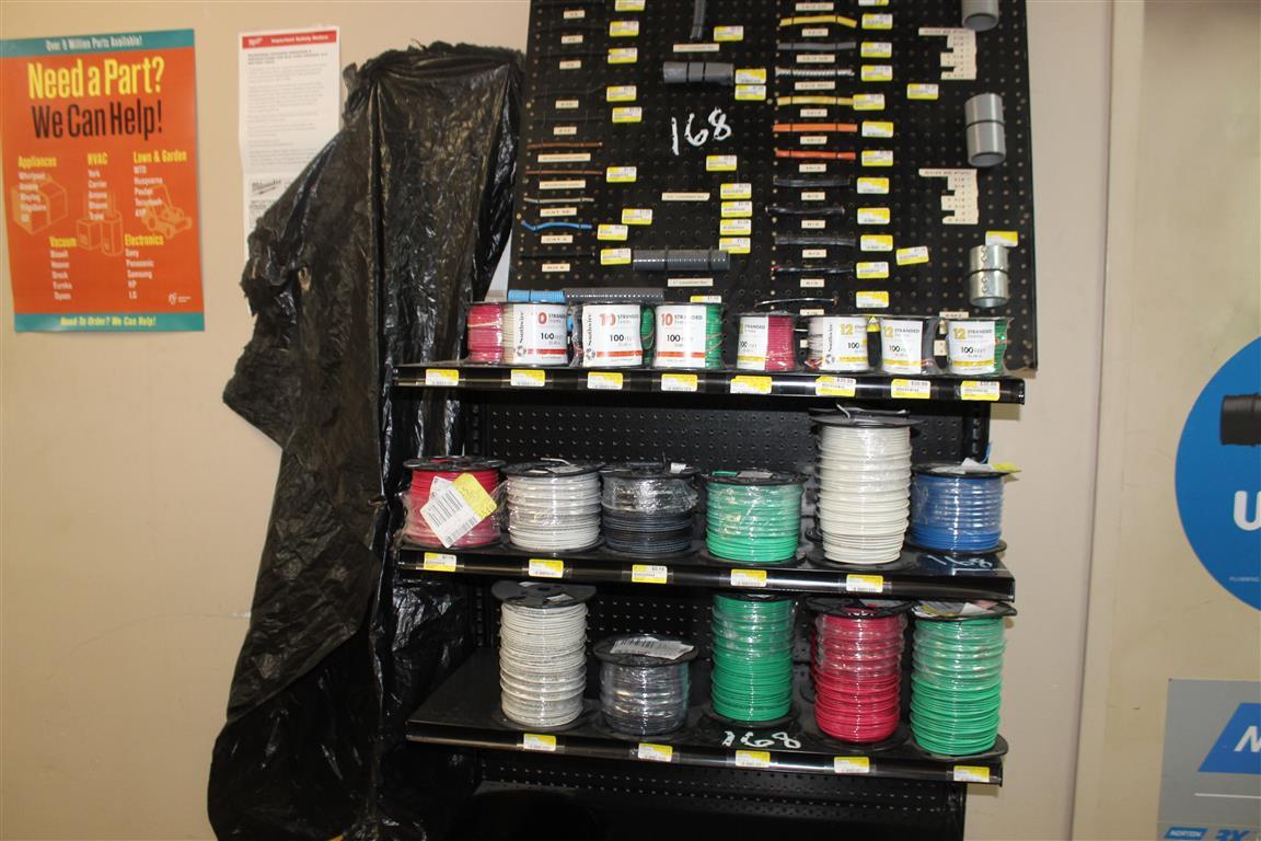 Wire Display & Approx (13) Spools Of 10&12 Gauge Copper Wire Approx 6500ft W/ Rack