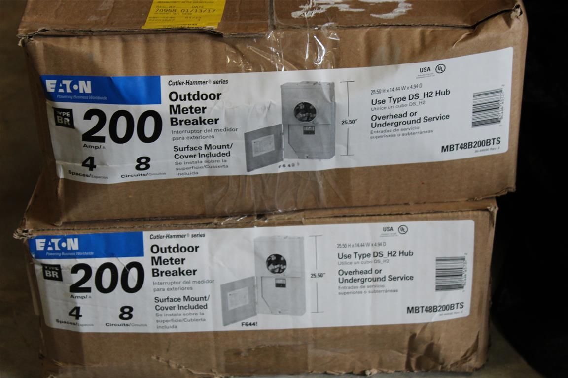 (2) 200 AMP Eaton 4 Space 8 Circuit Outdoor Meter Breaker