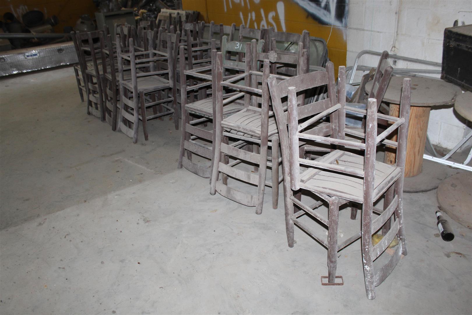 Lot of 22 vintage wooden café chairs salvaged from French Quarter in New Orleans; approximately 35"