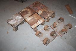 Lot of 8 industrial wheel bases approximately: 1' x 1' x 6" tall