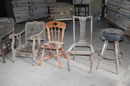 Lot of 8 assorted chairs and barstool; assorted sizes