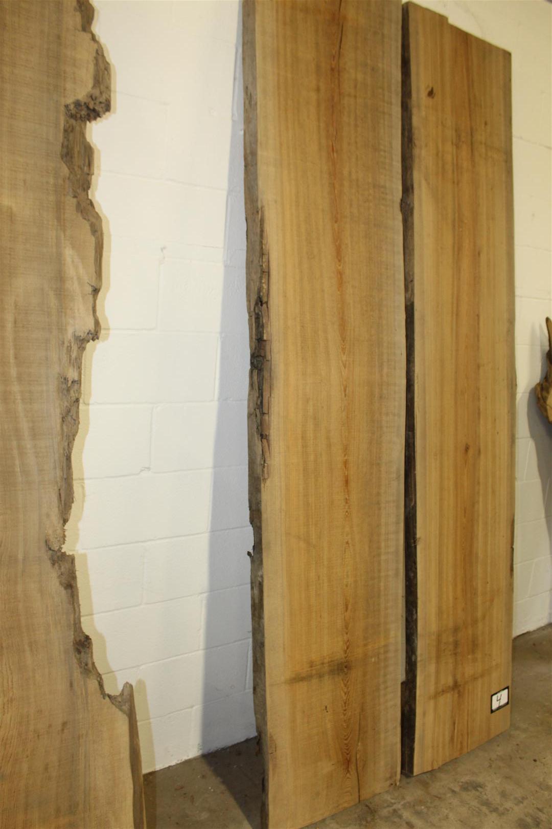 Set of two locally salvaged  Live Edge Sinker Cypress slabs; dimensions approximately 2" x 20" x 8'