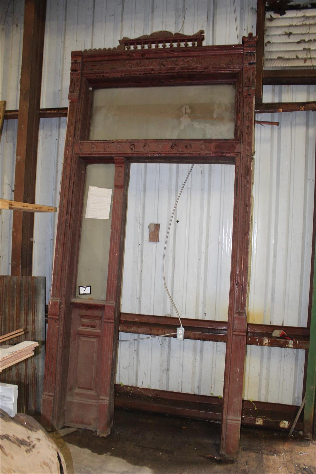 Victorian Antique entrance façade with transom; dimensions approximately 11" deep x 63" wide x 128"