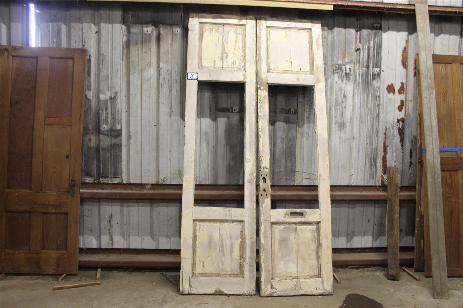 Set of antique chippy painted Selma, AL doors; approx. 2" x 27" x 107" ea.