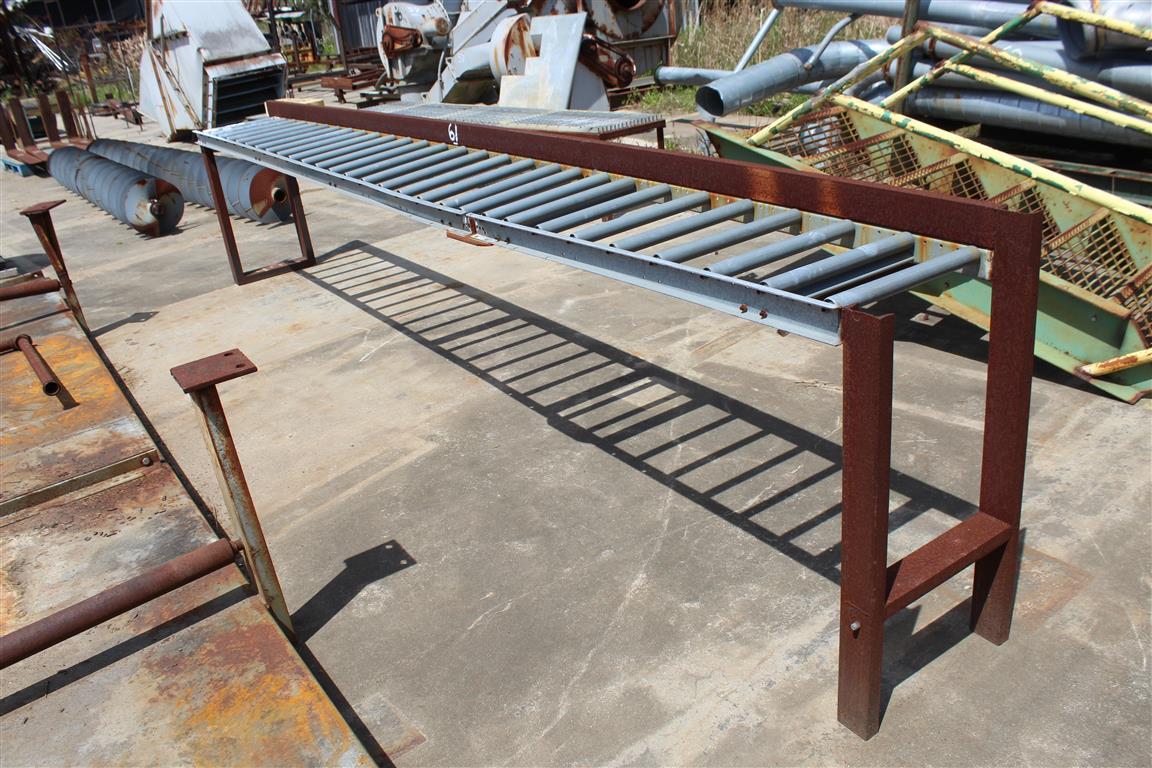 LOT OF METAL STAIRS, ROLLER CONVEYOR & SHOP TABLE