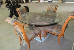 HVY DUTY GLASS TABLE W/4 CHAIRS