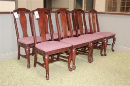 (8) CHERRY CHAIRS W/CLOTH SEATS, LOAD-OUT AND REMOVAL IS THE RESPONSIBILITY OF THE BUYER