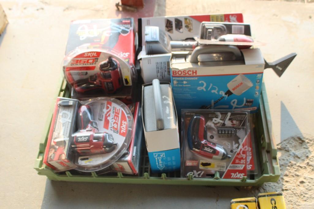 LARGE SELECTION OF UNUSED BOSCH and SKIL Brand, Drills, Hole Saw Systems, etc...