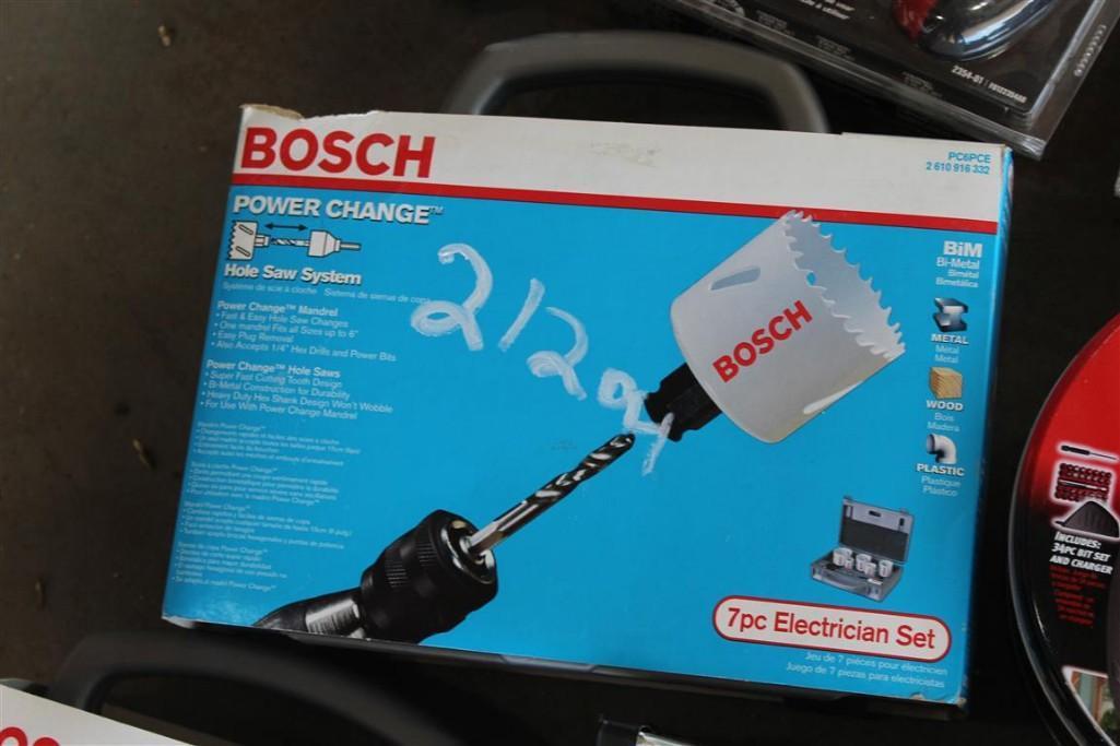 LARGE SELECTION OF UNUSED BOSCH and SKIL Brand, Drills, Hole Saw Systems, etc...